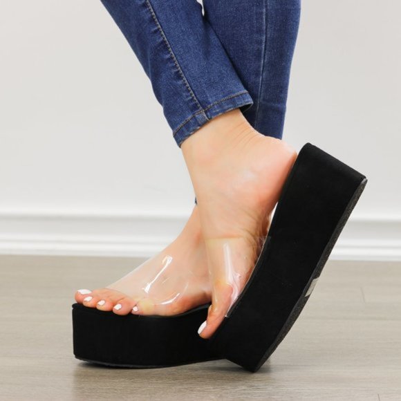 Shoes - Clear Toe Band Open Toe Slip-on Platform Sandal